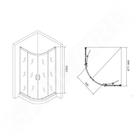 Sapho Douches - Cabine de douche 900x900x1900 mm avec receveur, verre clair AG4290