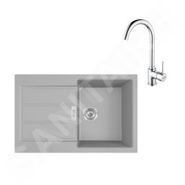 Franke Colonnes - Ensemble de cuisine T104, évier en tectonite S2D 611-78 et mitigeur FP 9000.031, gris / chrome 143.0675.727