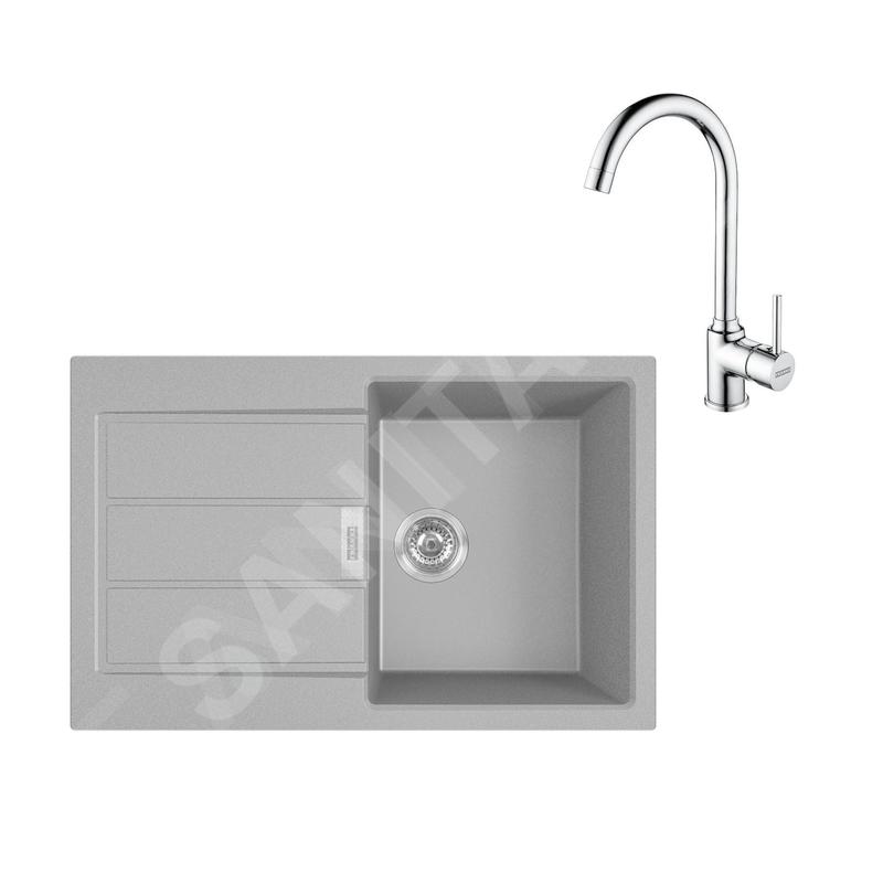 Franke Colonnes - Ensemble de cuisine T104, évier en tectonite S2D 611-78 et mitigeur FP 9000.031, gris / chrome 143.0675.727