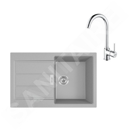 Franke Colonnes - Ensemble de cuisine T104, évier en tectonite S2D 611-78 et mitigeur FP 9000.031, gris / chrome 143.0675.727