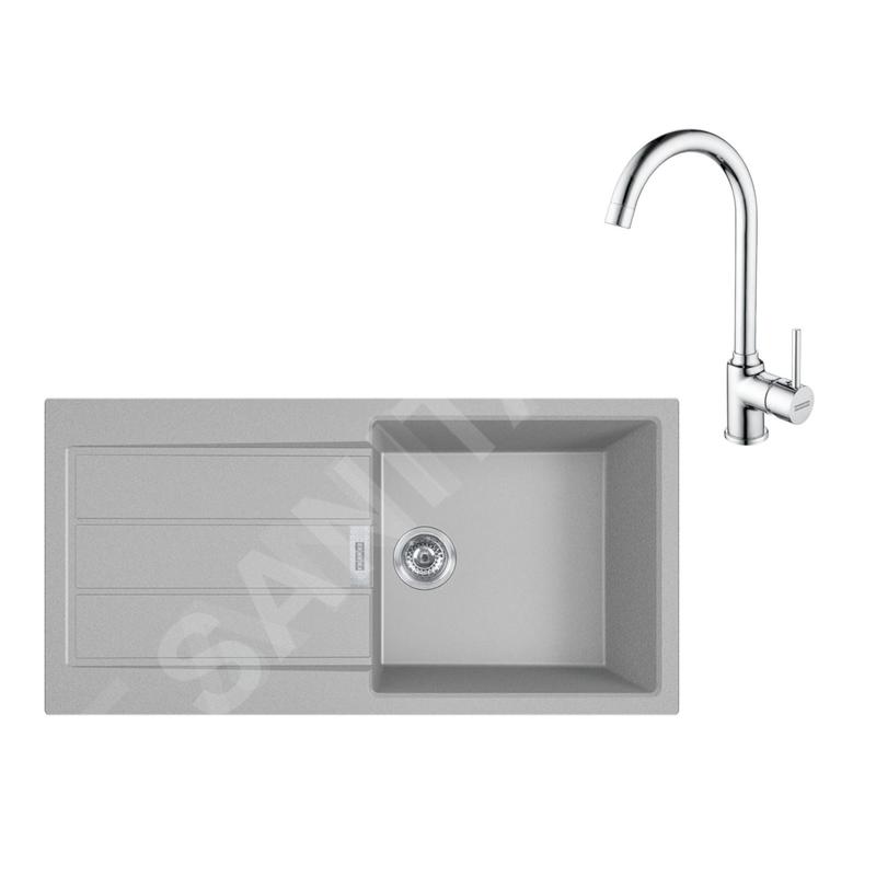 Franke Colonnes - Ensemble de cuisine T108, évier en tectonite S2D 611-100 et mitigeur FP 9000.31, gris / chrome 143.0675.738 Franke Colonnes - Ensemble de cuisine T108, évier en tectonite S2D 611-100 et mitigeur FP 9000.31, gris / chrome 143.0675.738