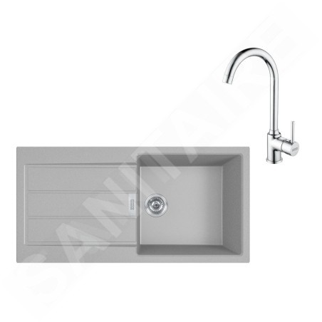 Franke Colonnes - Ensemble de cuisine T108, évier en tectonite S2D 611-100 et mitigeur FP 9000.31, gris / chrome 143.0675.738