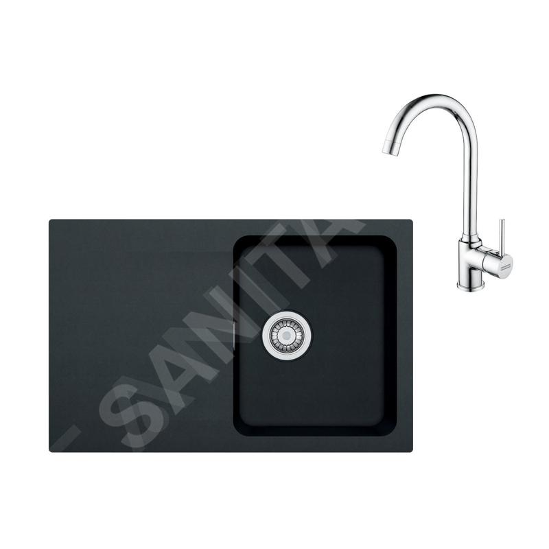 Franke Colonnes - Ensemble T96, évier en tectonite OID 611-78 et mitigeur FP 9000.031, noir / chrome 143.0675.618 Franke Colonnes - Ensemble T96, évier en tectonite OID 611-78 et mitigeur FP 9000.031, noir / chrome 143.0675.618