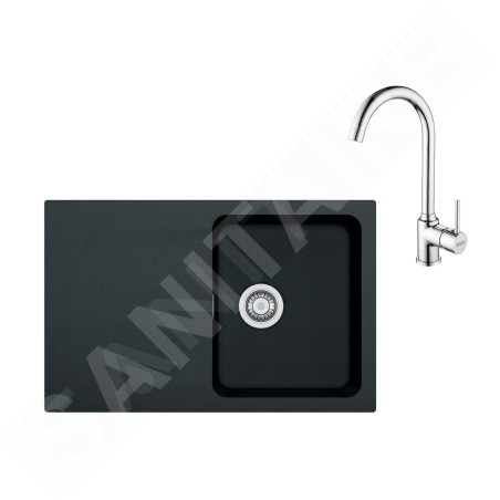 Franke Colonnes - Ensemble T96, évier en tectonite OID 611-78 et mitigeur FP 9000.031, noir / chrome 143.0675.618