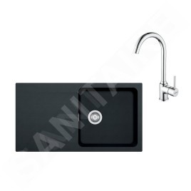 Franke Colonnes - Ensemble T98, évier en tectonite OID 611 et mitigeur FP 9000.031, noir / chrome 143.0675.701