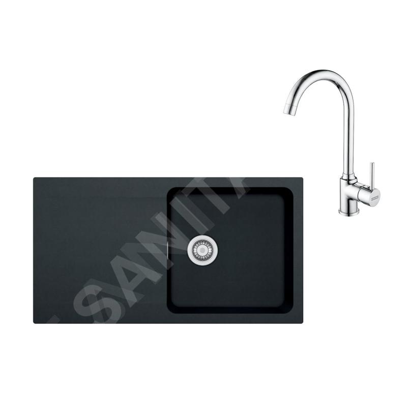 Franke Colonnes - Ensemble T98, évier en tectonite OID 611 et mitigeur FP 9000.031, noir / chrome 143.0675.701 Franke Colonnes - Ensemble T98, évier en tectonite OID 611 et mitigeur FP 9000.031, noir / chrome 143.0675.701