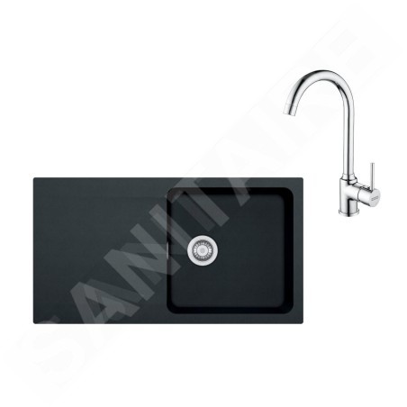 Franke Colonnes - Ensemble T98, évier en tectonite OID 611 et mitigeur FP 9000.031, noir / chrome 143.0675.701