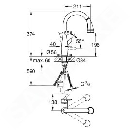 Grohe Parkfield - Mitigeur d'évier avec douchette extractible, supersteel 30215DC1