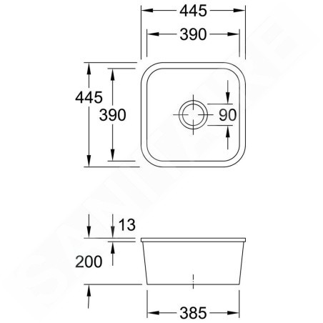 Villeroy & Boch Éviers - Évier en céramique 445x445 mm avec vidage, CeramicPlus, blanc alpin 670301R1