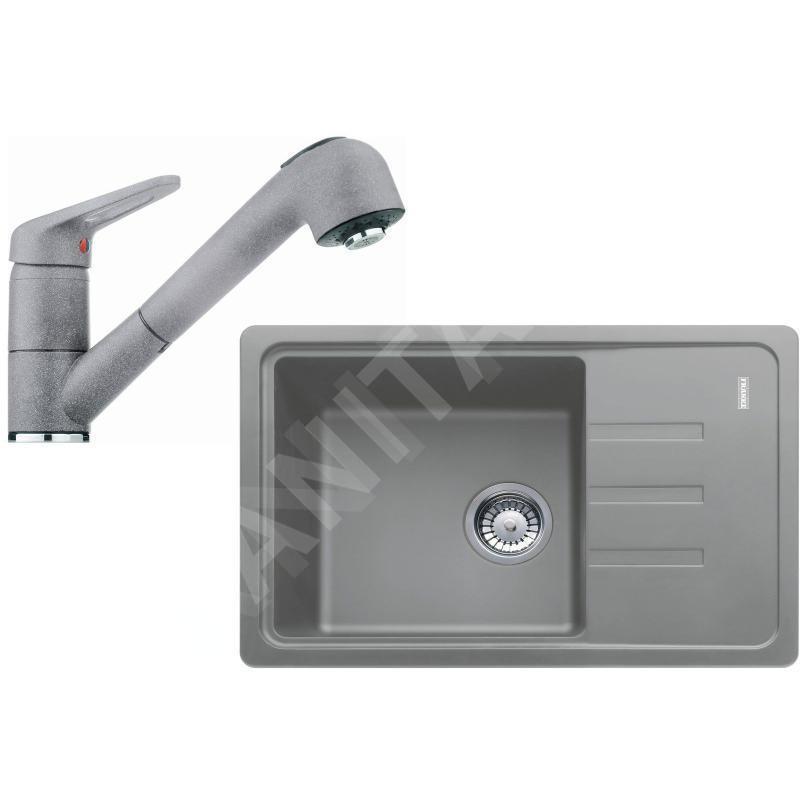 Franke Colonnes - Set de cuisine G118, évier en fragranit BSG 611-62 + robinet FC 9547.084, pierre grise 114.0440.850 Franke Colonnes - Set de cuisine G118, évier en fragranit BSG 611-62 + robinet FC 9547.084, pierre grise 114.0440.850