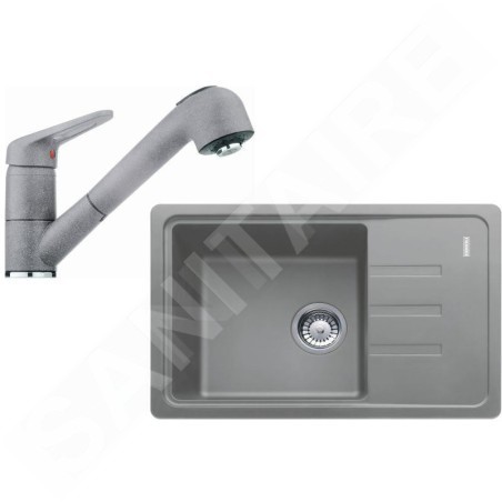 Franke Colonnes - Set de cuisine G118, évier en fragranit BSG 611-62 + robinet FC 9547.084, pierre grise 114.0440.850