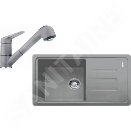 Franke Colonnes - Set de cuisine G122, évier en fragranit BSG 611-78/39 + robinet FC 9547.084, pierre grise 114.0441.185