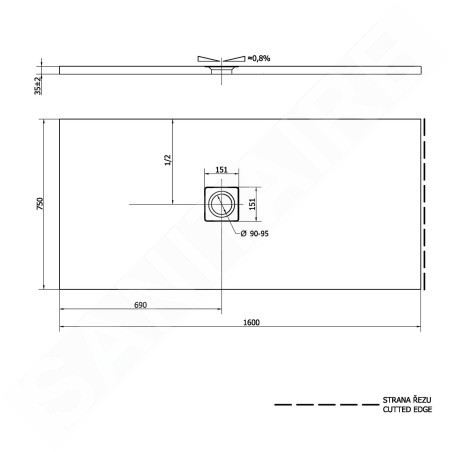 Polysan Flexia - Receveur de douche 1600 x 750 mm, blanc 72921