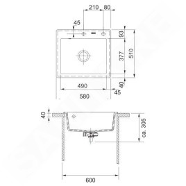 Franke Mythos - Évier en céramique MTK 610-58, 580x510 mm, Anthrazit matt 124.0380.250