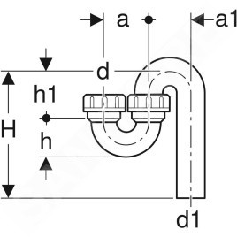 Geberit Accessoires - Siphon pour éviers, avec raccord à joint américain, sortie / entrée verticale, d 56 mm, d1 56 mm