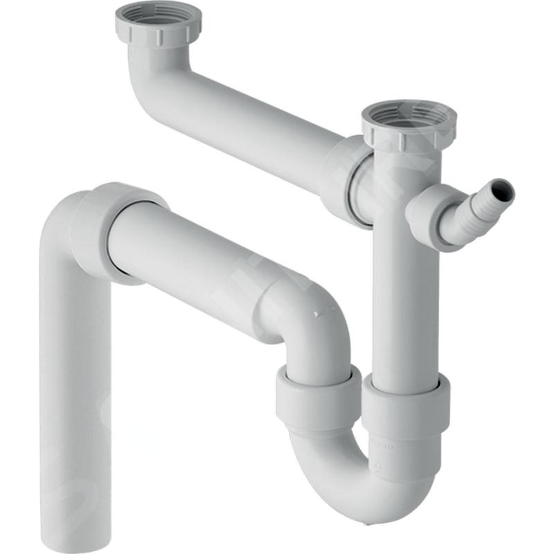 Geberit Accessoires - Siphon pour éviers double, avec embout cannelé équerre, sortie verticale, d 50 mm 152.553.11.1