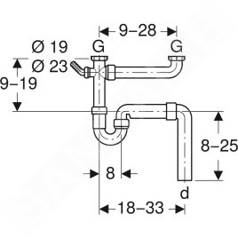 Geberit Accessoires - Siphon pour éviers double, avec embout cannelé équerre, sortie verticale, d 50 mm 152.553.11.1