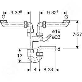 Geberit Accessoires - Siphon pour éviers double, avec embout cannelé équerre, sortie horizontale, D 40 mm 152.886.11.1