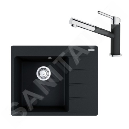 Franke Colonnes - Set G215, évier en fragranit CNG 611-62 TL / 2 et mitigeur FC 3055.071, onyx / chrome 114.0650.772