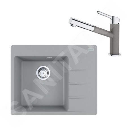 Franke Colonnes - Set G215, évier en fragranit CNG 611-62 TL / 2 et mitigeur FC 3055.084, pierre grise / chrome 114.0650.773