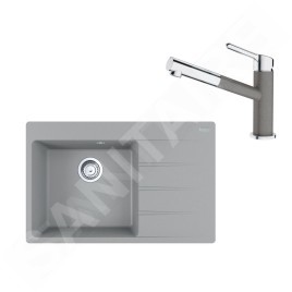 Franke Colonnes - Set G219, évier en fragranit CNG 611-78 TL / 2 et mitigeur FC 3055.084, pierre grise / chrome 114.0650.827