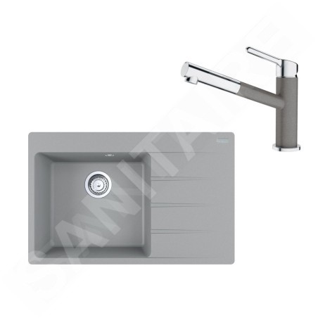 Franke Colonnes - Set G219, évier en fragranit CNG 611-78 TL / 2 et mitigeur FC 3055.084, pierre grise / chrome 114.0650.827