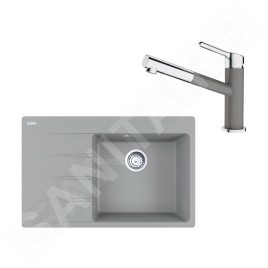 Franke Colonnes - Set G227, évier en fragranit CNG 611-78 TL / 7 et mitigeur FC 3055.084, pierre grise / chrome 114.0650.831