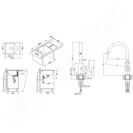 Alveus Sets - Ensemble d'évier Intermezzo 30 et robinetterie Tonia, concrete SETA360