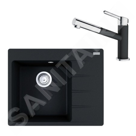 Franke Colonnes - Ensemble G215, évier en fragranit CNG 611-62 TL / 2 et mitigeur FC 3055.901, noir mat / chrome 114.0675.669