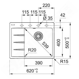Franke Colonnes - Ensemble G215, évier en fragranit CNG 611-62 TL / 2 et mitigeur FC 3055.901, noir mat / chrome 114.0675.669