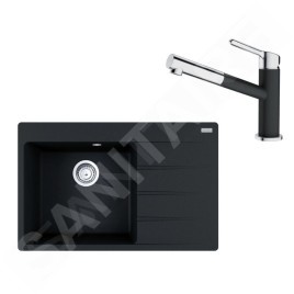 Franke Colonnes - Ensemble G219, évier en fragranit CNG 611-78 TL / 2 et mitigeur FC 3055.901, noir mat / chrome 114.0675.671