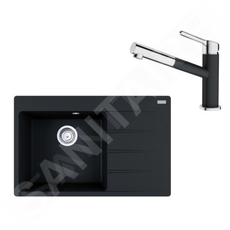 Franke Colonnes - Ensemble G219, évier en fragranit CNG 611-78 TL / 2 et mitigeur FC 3055.901, noir mat / chrome 114.0675.671