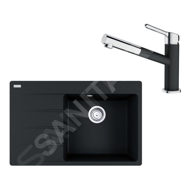Franke Colonnes - Ensemble G227, évier en fragranit CNG 611-78 TL / 7 et mitigeur FC 3055.071, noir mat / chrome 114.0675.670 Franke Colonnes - Ensemble G227, évier en fragranit CNG 611-78 TL / 7 et mitigeur FC 3055.071, noir mat / chrome 114.0675.670