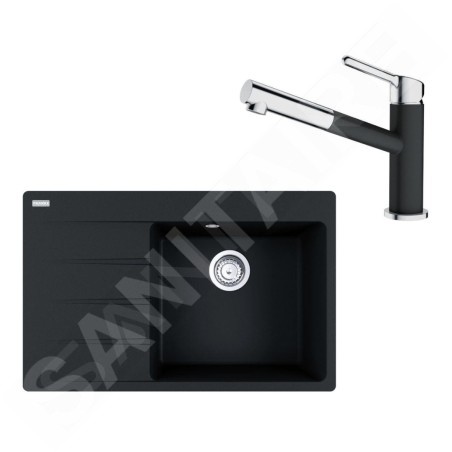 Franke Colonnes - Ensemble G227, évier en fragranit CNG 611-78 TL / 7 et mitigeur FC 3055.071, noir mat / chrome 114.0675.670