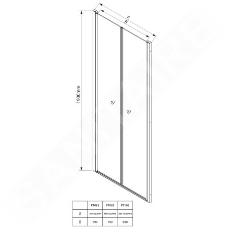 Aqualine Cabines de douche - Porte de douche Pilot, en deux parties 1000 mm, aluminium brillant/verre Brick PT102