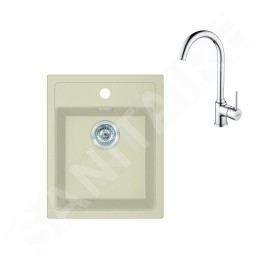 Franke Colonnes - Ensemble de cuisine T100, évier en tectonite SID 610-40 et mitigeur FP 9000.031, beige / chrome 143.0675.706