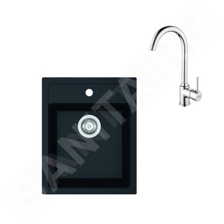 Franke Colonnes - Ensemble de cuisine T100, évier en tectonite SID 610-40 et mitigeur FP 9000.031, noir / chrome 143.0675.704