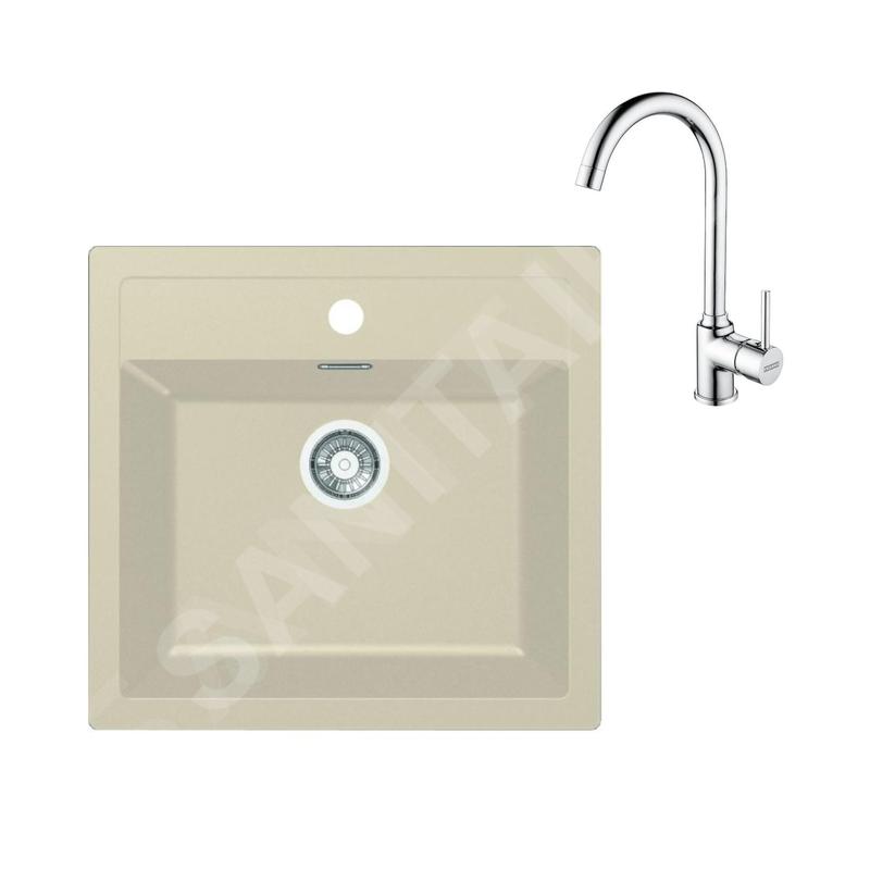 Franke Colonnes - Ensemble de cuisine T102, évier en tectonite SID 610 et mitigeur FP 9000.031, beige / chrome 143.0675.722 Franke Colonnes - Ensemble de cuisine T102, évier en tectonite SID 610 et mitigeur FP 9000.031, beige / chrome 143.0675.722