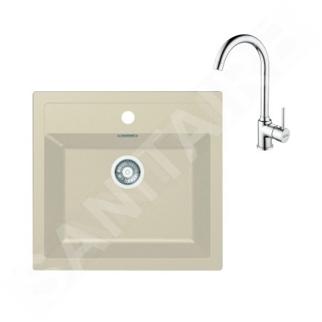 Franke Colonnes - Ensemble de cuisine T102, évier en tectonite SID 610 et mitigeur FP 9000.031, beige / chrome 143.0675.722