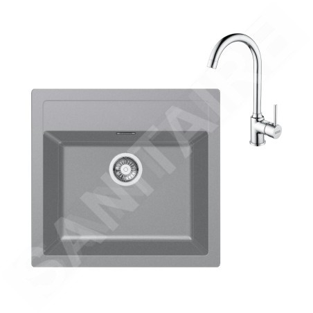 Franke Colonnes - Ensemble de cuisine T102, évier en tectonite SID 610 et mitigeur FP 9000.031, gris / chrome 143.0675.721