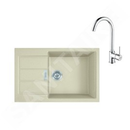 Franke Colonnes - Ensemble de cuisine T106, évier en tectonite S2D 611-78 XL et mitigeur FP 9000.031, beige / chrome