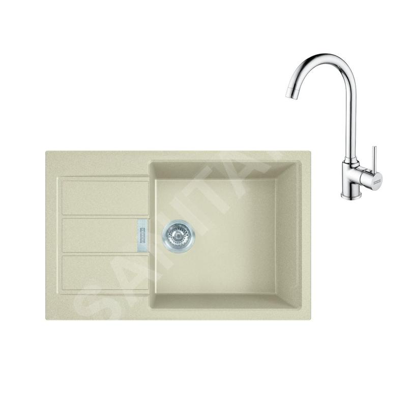 Franke Colonnes - Ensemble de cuisine T106, évier en tectonite S2D 611-78 XL et mitigeur FP 9000.031, beige / chrome Franke Colonnes - Ensemble de cuisine T106, évier en tectonite S2D 611-78 XL et mitigeur FP 9000.031, beige / chrome