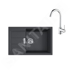 Franke Colonnes - Ensemble de cuisine T106, évier en tectonite S2D 611-78 XL et mitigeur FP 9000.031, noir / chrome 143.0675.732