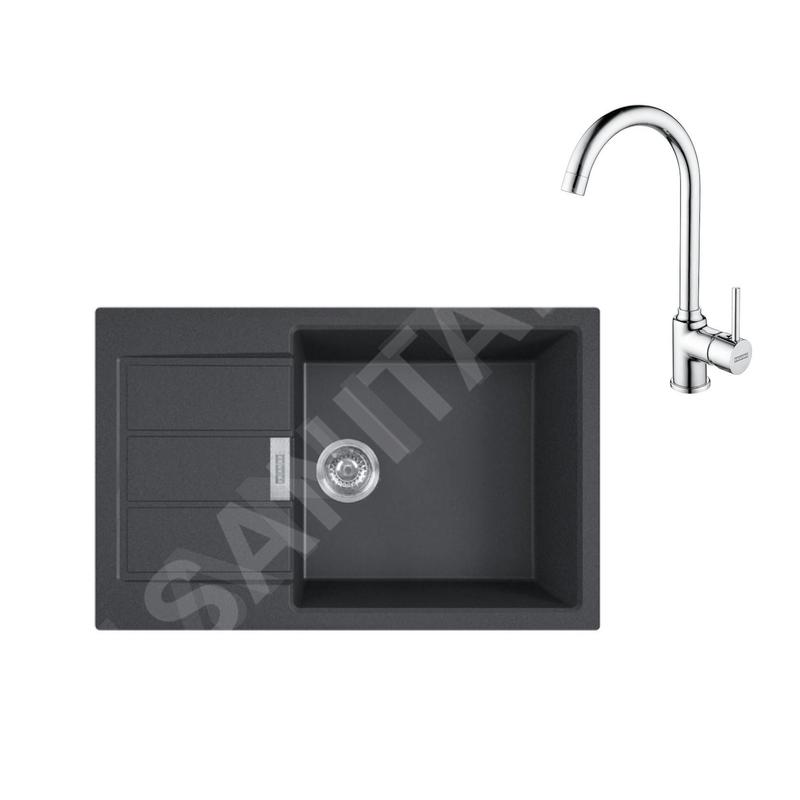 Franke Colonnes - Ensemble de cuisine T106, évier en tectonite S2D 611-78 XL et mitigeur FP 9000.031, noir / chrome 143.0675.732 Franke Colonnes - Ensemble de cuisine T106, évier en tectonite S2D 611-78 XL et mitigeur FP 9000.031, noir / chrome 143.0675.732