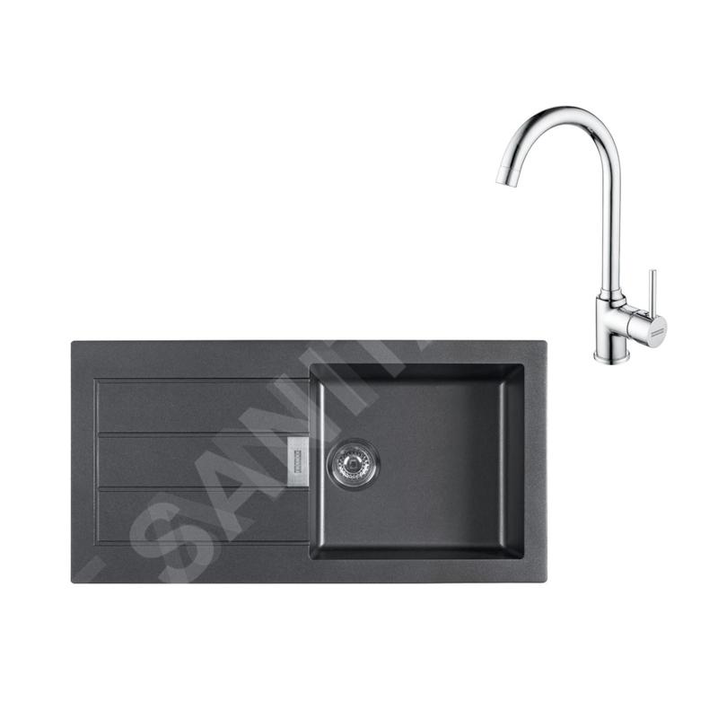 Franke Colonnes - Ensemble de cuisine T108, évier en tectonite S2D 611-100 et mitigeur FP 9000.31, noir / chrome 143.0675.739 Franke Colonnes - Ensemble de cuisine T108, évier en tectonite S2D 611-100 et mitigeur FP 9000.31, noir / chrome 143.0675.739