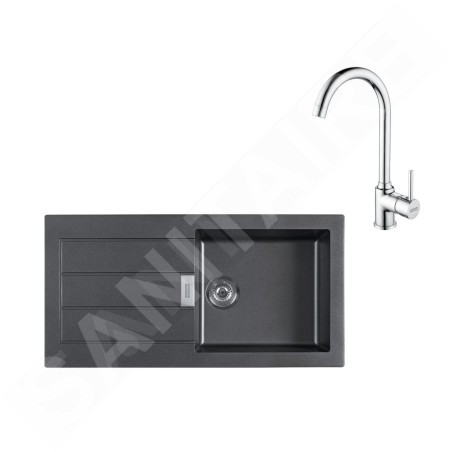 Franke Colonnes - Ensemble de cuisine T108, évier en tectonite S2D 611-100 et mitigeur FP 9000.31, noir / chrome 143.0675.739