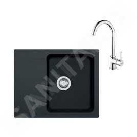 Franke Colonnes - Ensemble T94, évier en tectonite OID 611-62 et mitigeur FP 9000.031, noir / chrome 143.0675.615