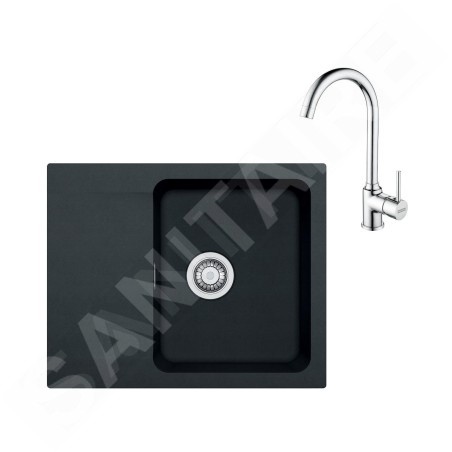 Franke Colonnes - Ensemble T94, évier en tectonite OID 611-62 et mitigeur FP 9000.031, noir / chrome 143.0675.615