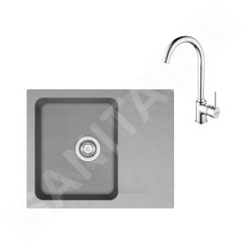 Franke Colonnes - Ensemble T94, évier en tectonite OID 611-62 et mitigeur FP 9000.031, gris / chrome 143.0675.616