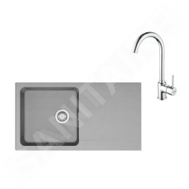 Franke Colonnes - Ensemble T98, évier en tectonite OID 611 et mitigeur FP 9000.031, gris / chrome 143.0675.702